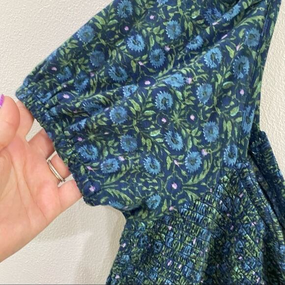 Lucky Brand Smocked Short Sleeve Square Neck Puff Sleeve Top Boho Chic Sz L NWT - Picture 4 of 10